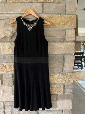 Lauren Ralph Lauren Black Sleeveless A-Line Dress with Embellished Jewel Collar
